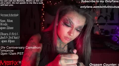 Snapshot of sinfulincubus chatting on January 18, 5:41 am Mistrx Sin online show from January 18, 5:41 am